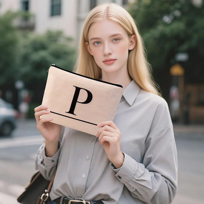 Letter A-Z Initial Personalized Makeup Bags, Birthday Gifts for Women, Monogrammed Gifts for Women Mom Sister Best Friend Bride Bridesmaid, Mothers Day, Christmas, Small Travel Cosmetic Bag (P)