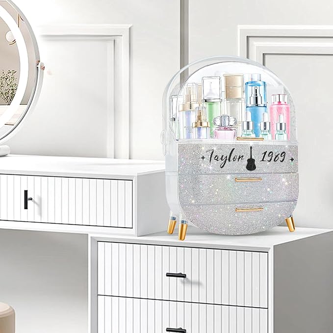 Teen Girls Gift Makeup Organizer,Skincare Organizer Jewelry Storage,Cosmetics Storage and Display Case,Make Up Holders and Organizers for Countertop,Bathroom Organizer (Text)