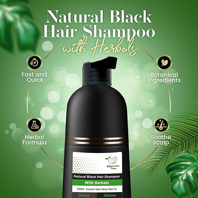Ammonia-Free & Paraben Free Herbal Hair Shampoo - Hair Dye Shampoo for Women & Men - Natural Color & Herbal Nourishment - No Stain on Skin - Natural Black (200 ml)