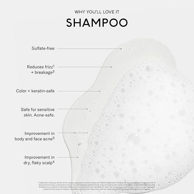 SEEN Shampoo, Fragrance Free - Non-Comedogenic & Hair Shampoo- Dermatologist-Developed - Safe for Sensitive, Eczema & Acne Prone Skin