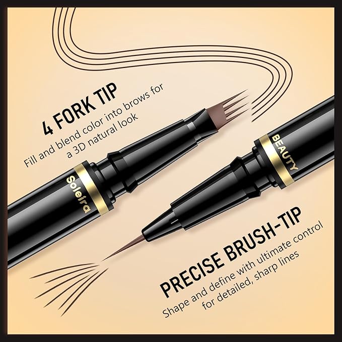 Eyebrow Pen, Soleira Waterproof Eyebrow Pencil with 4 Tip Microblading Eyebrow Pen and Dual-ended Eyebrow Brush, for Natural-Looking Brows, Long-Lasting, V2 Dark Brown