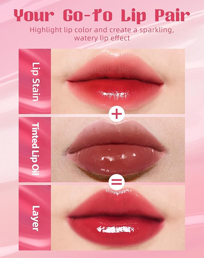 bayfree Tinted Lip Oil & Lip Stain Set, Korean Makeup, Smudge-Proof,Long-Wearing, 2-in-1 Cheek and Lip Tint with Moisturizing, High-Shine, Lightweight & Non-Sticky for Dry Lips, Cruelty-Free & Vegan