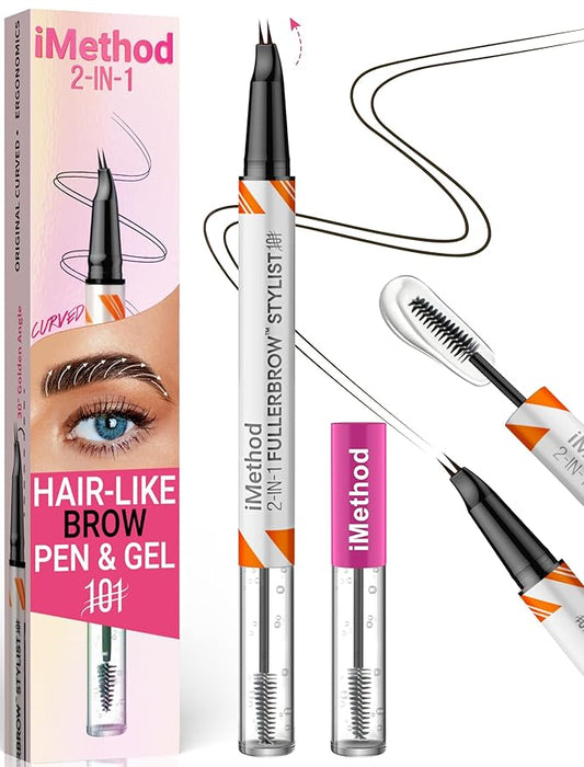 iMethod Curved Eyebrow Pen and Brow Gel - Eyebrow Pencils for Women with Hair Like Strokes, Eyebrow Makeup for All-Day Defined, Waterproof, Smudge-proof, Black Brown and 2 Count Brow Gel Clear