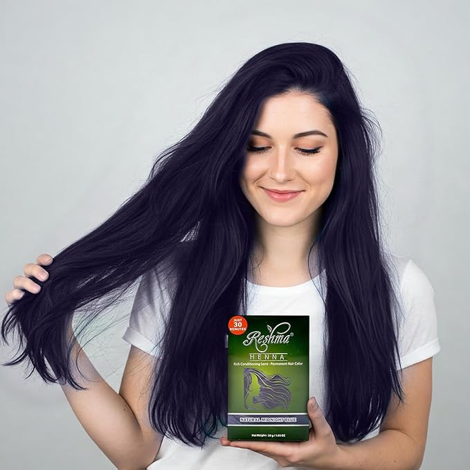 Reshma Beauty 30 Minute Henna Hair Color Infused with Organic Henna Lawsonia Inermis 100% Gray Coverage for Soft, Shiny Hair, Plant-Based Hair Dye—1.05 oz Pack of 1 (Midnight Blue)