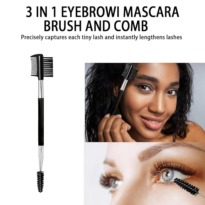 6PCS Eyebrow Eyelash Brush 3 Head Eyelash Comb Double Head Brush Makeup Grooming Tool Cosmetic (Black)