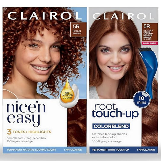 Clairol Nice'n Easy 5R Medium Auburn Hair Dye & Root Touch-Up, Pack of 3