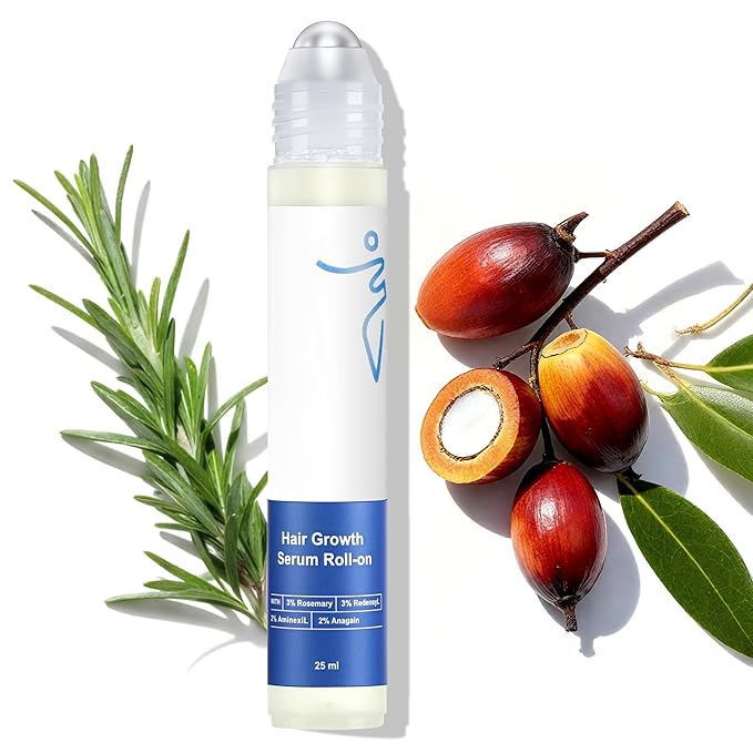 Hair Growth Serum Roll-On (25ml) Powered by 3% Rosemary, 3% Redensyl & 2% Anagain, DHT Blocker for Stronger, Thicker Hair, Paraben, Sulfate-Free, Suitable for Men & Women