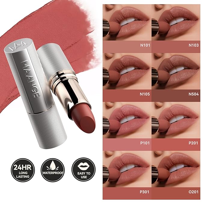 MAANGE Lipstick, Matte Lipstick Long Lasting Transfer-Proof Waterproof & Hydrating Lip Makeup, Full Coverage for a Nourishing Pout,1 Count-N101