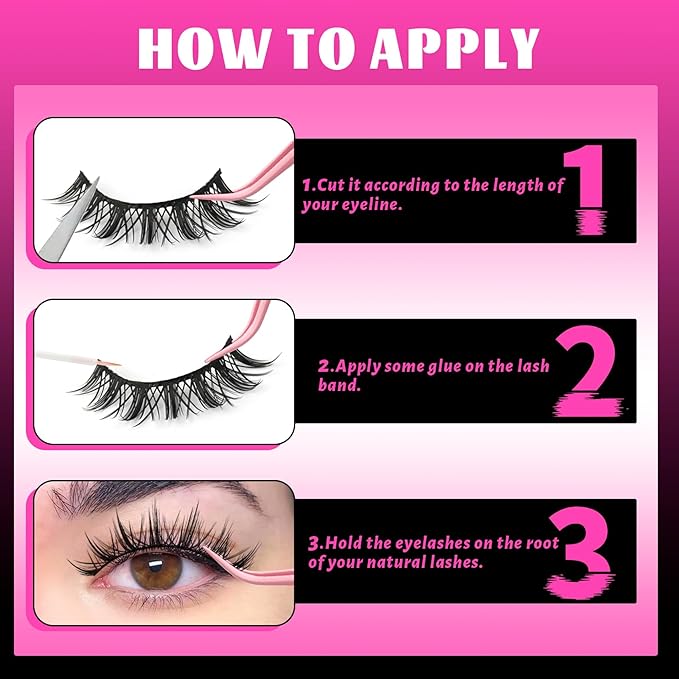 Veleasha Manga Eyelashes Spiky Eye Lashes Cat Eye Lashes Anime Lash Crisscross 100% Handmade 8D Doll Lash Natural Look Soft Wispy Fake Eyelashes 8 Pairs (Pomelo)