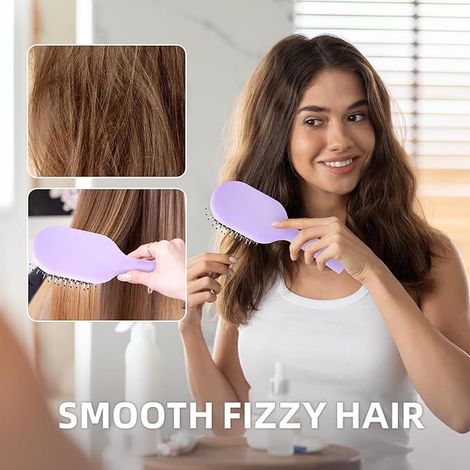Boar Bristles Hair Brush for Women Men and Kids, Detangling Hair Brush for Smoothing Massage Add Shine, Nylon&Boar Bristles brush for Hair Healthy, Easy to Storage(Purple)