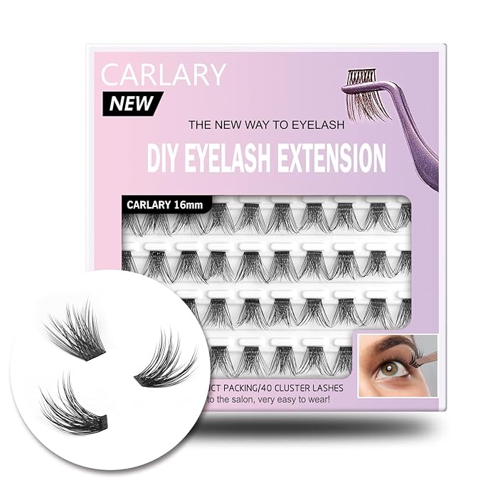 Lash Clusters, DIY Eyelash Extension, 40 Clusters Reusable Individual Lash Clusters, 3D Effect Wispy C Curl False Eyelashes for Home Eyelash Extensions (16mm)