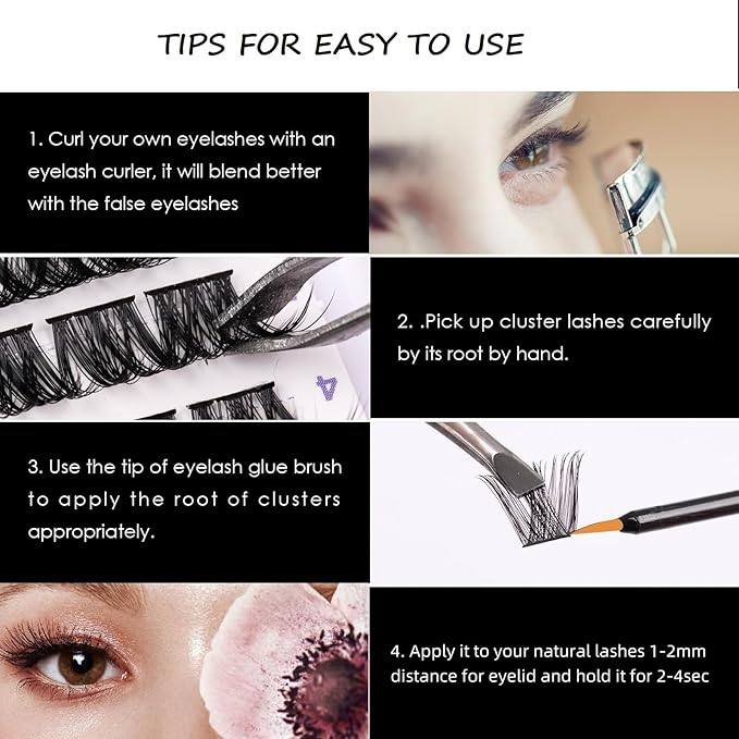 Cluster Lashes 72 Individual Lashes Clusters Eyelash Extensions False Eyelashes DIY Lash Extension Reusable False Eyelashes Natural Look Mix 10-16mm C D Curl-DM27