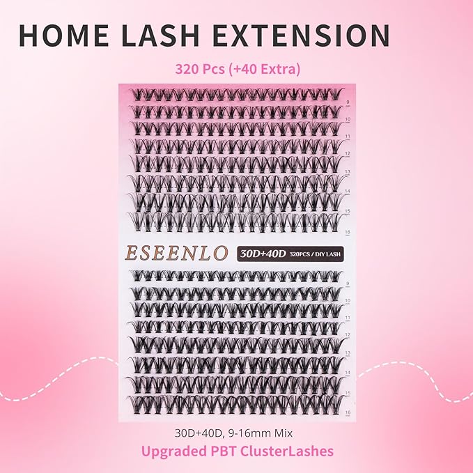 Lash Extension Refills, 320pcs DIY Eyelash Extension 9-16mm Mix, 30D 40D Curl Individual Lash Clusters
