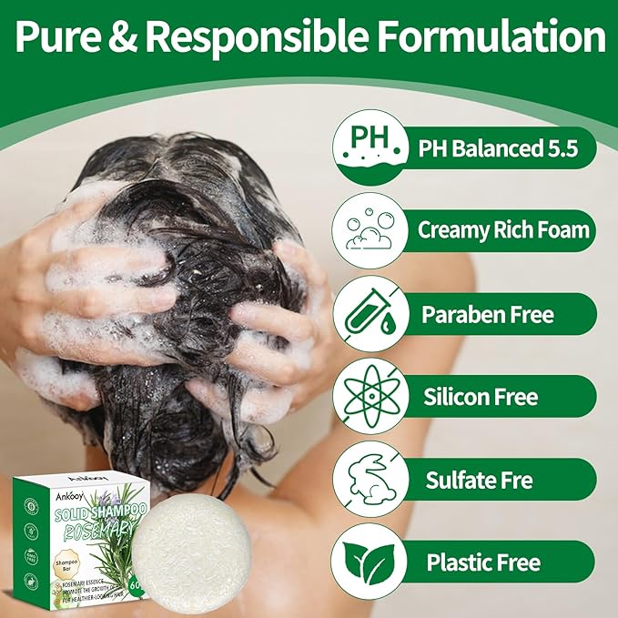 2 Pack Solid Shampoo Bar with Rosemary Oil for Thinning Hair,Natural&Organic Hair Shampoo Soap Bar for Women&Men,Strengthens,Thickens,Controls Oil,Dandruff Solid Soap for Scalp Cleansing&Volume