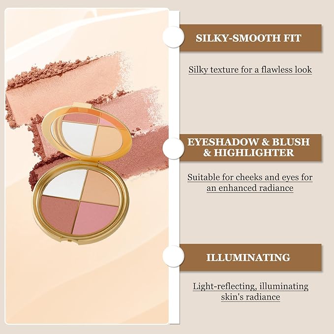 Eye & Cheek Palette - Eyeshadow and Highlighter Makeup, Multifunctional Makeup Palettes Contour Kit, Shimmer Glow Face Highlighter Palette for Women, Natural Glow Contour Powder