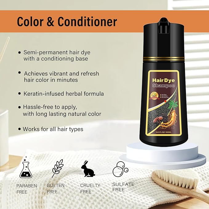 Dark Brown Hair Dye Shampoo, Semi-Permanent Brown Hair Dye, Hair Color Shampoo for Women Men, Cover Grays in Minutes, Champu Para Canas, Champu Para Pintar el Cabello, Easy to Use 16.90 Fl Oz