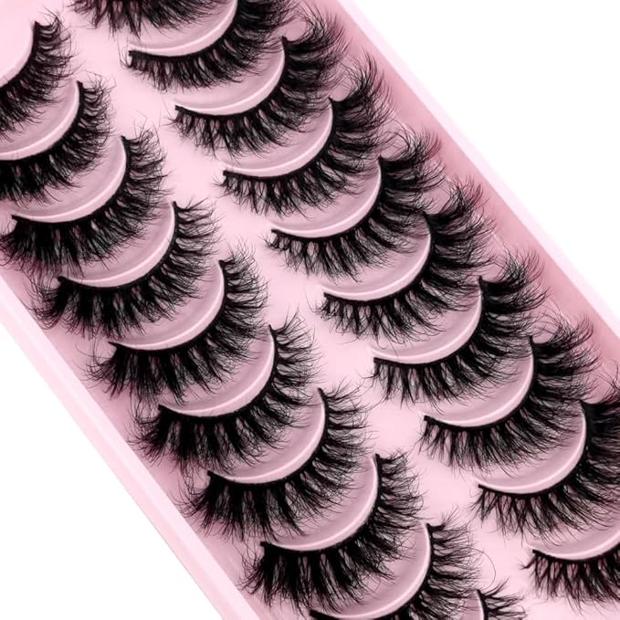 HBZGTLAD New 10 Pairs 3D Mink Lashes False Eyelashes Handmade Wispy Fluffy Long Lashes Natural Eye Makeup Tools Eye Lashes(DA-04)
