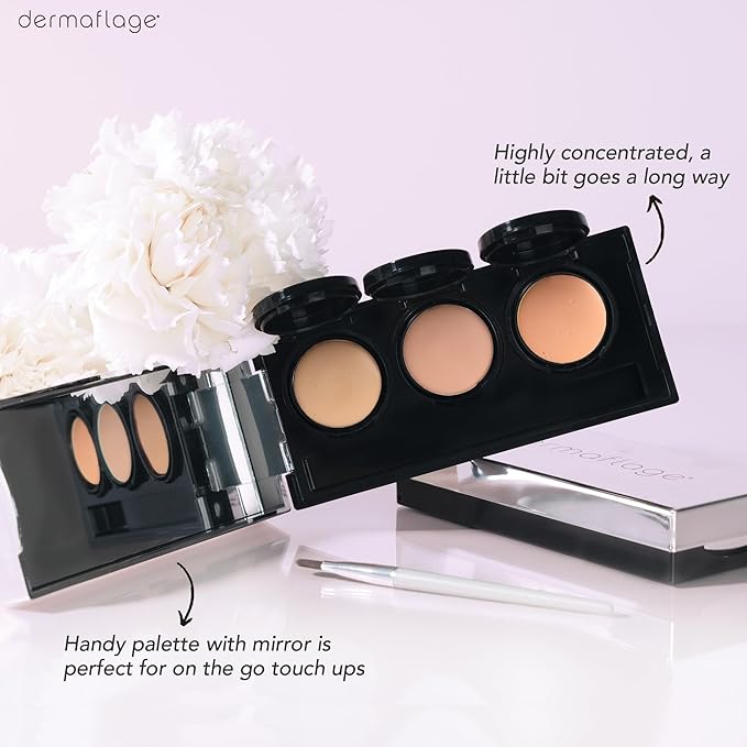 Full Coverage Concealer Palette, Waterproof Concealer Cream, 3 Colors + Brush, by Dermaflage