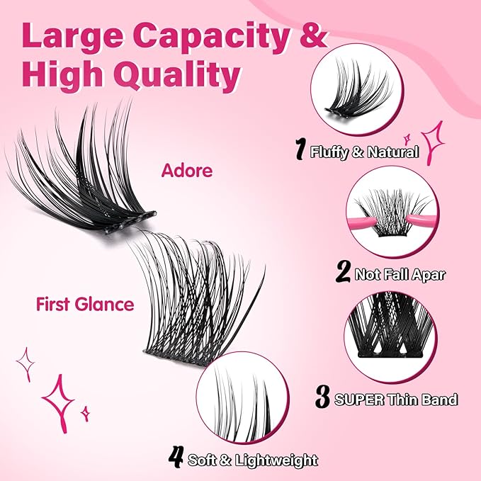 Lash Clusters,168 Pcs Eyelash Clusters 8-16 Mixed Cluster Eyelash Extensions 2 Styles Mixed Lash Extension Super Thin Band And Reusable Soft & Comfortable (Adore+First Glance,D-8-16mix)