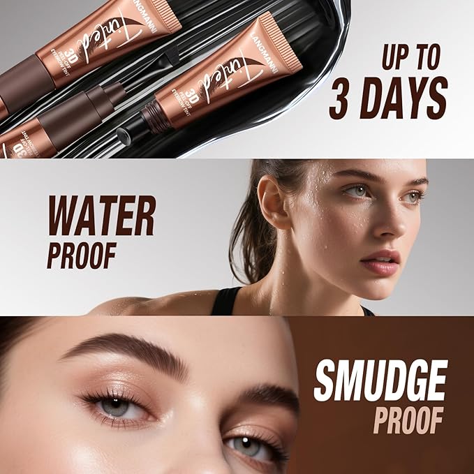 3D Peel-Off Eyebrow Tint – Tattoo Brow Gel Lasts Up to 3 Days – Waterproof, Smudge-Proof, Long-Lasting Natural Brow Stain – Easy to Use, Flake-Free Gel Dye for Fuller Brows (1# Gray Brown)