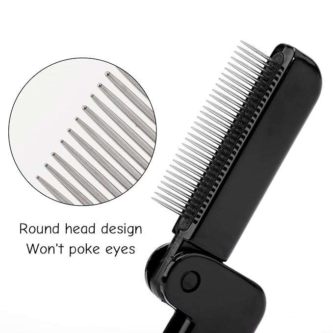 G2PLUS 2PCS Folding Eyelash Comb, Eyelash Separator Tool, Black Eyebrow Comb Metal Teeth, Eyelash Brush Tool for Lash & Brow