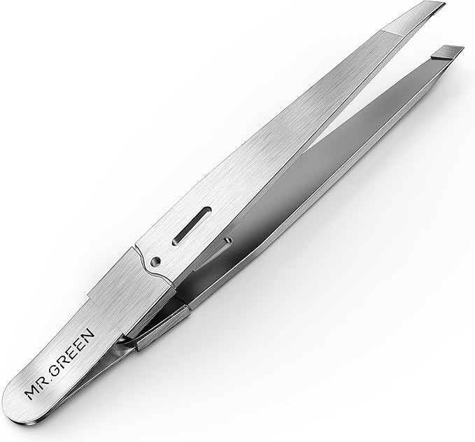 MR.GREEN Tweezers for Facial Hair Women, Professional Precision Eyebrow Tweezers for Women and Men, Stainless Steel Slanted Hair Removal Tweezers, Eyebrow Plucker, Ingrown hair tweezers