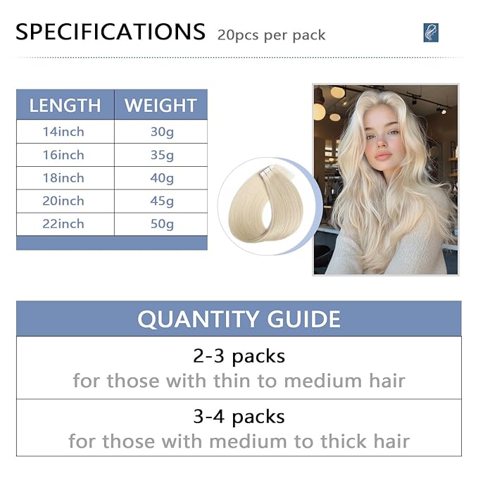COOKAYU Invisible Tape in Hair Extensions, Platinum Blonde 40g 20pcs 18Inch Seamless Human Hair Extensions Straight Invisi Edge Tape ins