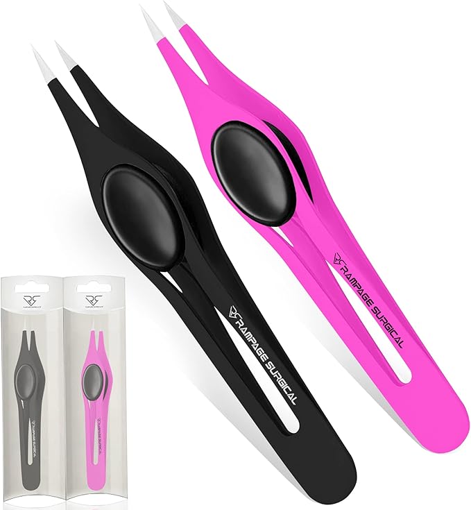 Professional Eyebrow Tweezers Pointed Tip Stainless Steel 2,3xPcs Set, Non-Slip Grip Point Tip Tweezers for Facial Hair, Plucking Removing Ingrown Hairs, Tweezer for Women Men