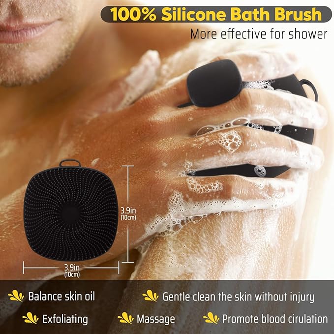 Silicone Body Scrubber, Silicone Loofah New Upgrade Richer Foam and Effective Cleaning, Ergonomic No-Slip Handle, Long-Lasting & Easy to Clean