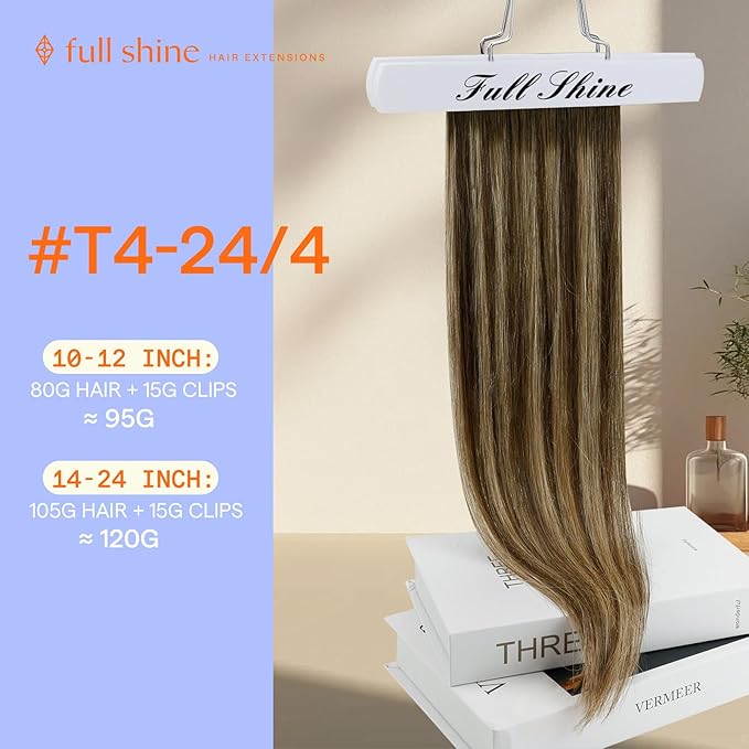 Full Shine Clip in Hair Extensions Remy Human Hair Balayage Medium Brown to Hoeny Blonde Real Hair Clip in Extensions for Wedding 7 Pcs 20 Inch 120 G