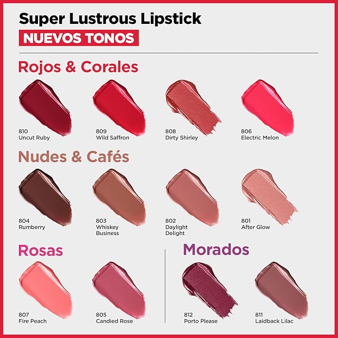 Revlon Super Lustrous Lipstick, Creamy Formula For Soft, Fuller-Looking Lips, Moisturized Feel, 808 Dirty Shirley, 0.15 oz
