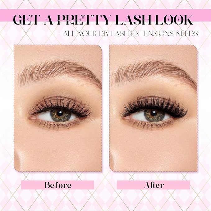 DIY Lash Extension Kit Individual Lashes Clusters Lash Bond and Seal, Clusters Lash Glue Remover and Eyelash Tweezers for Eyelash Extensions Home Use (40D-0.07D, 15-20mm, Kit)