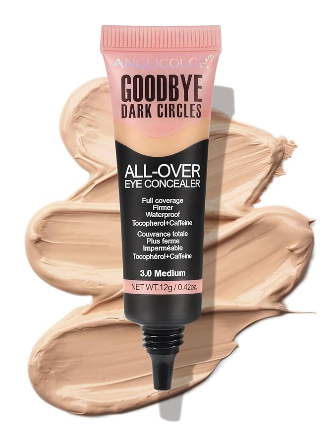 Anglicolor Under Eye Full Coverage Concealer - for Dark Circles, Fine Lines,Redness - Waterproof - Natural Finish Color Correcting Long lasting Makeup Liquid Concealer for Women(03#Medium, 0.42 Fl Oz)