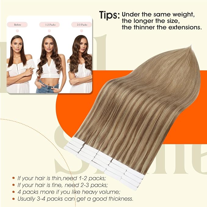 Full Shine Hair Extensions Tape in Color 10/16/16 Balayage Ombre Tape in Hair Extensions for Women Straight Seamless Skin Weft 22Inch Remy Human 50Gram 20Pcs Brazilian Soft
