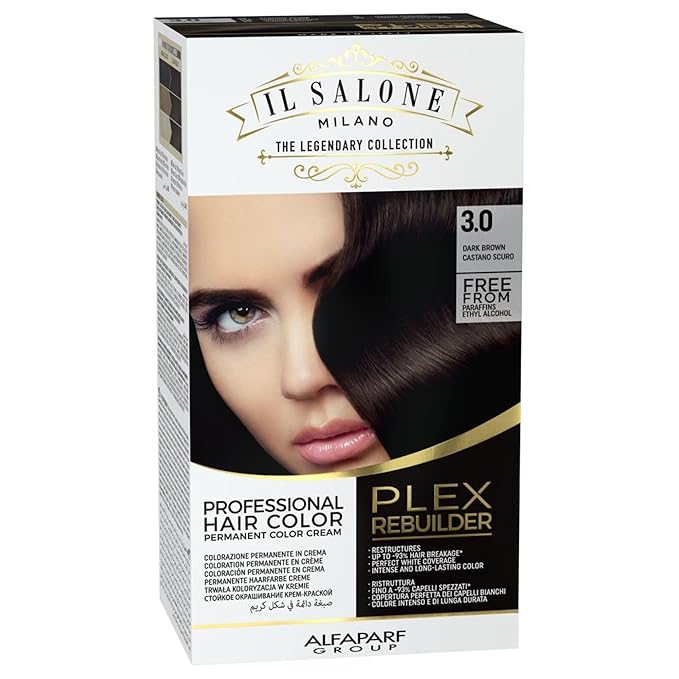 Il Salone Milano Plex Rebuilder Permanent Hair Color Cream - 3.0 Dark Brown Professional Hair Dye Kit for a Natural Gloss & Glaze - Paraffin, Paraben, and Alcohol Free