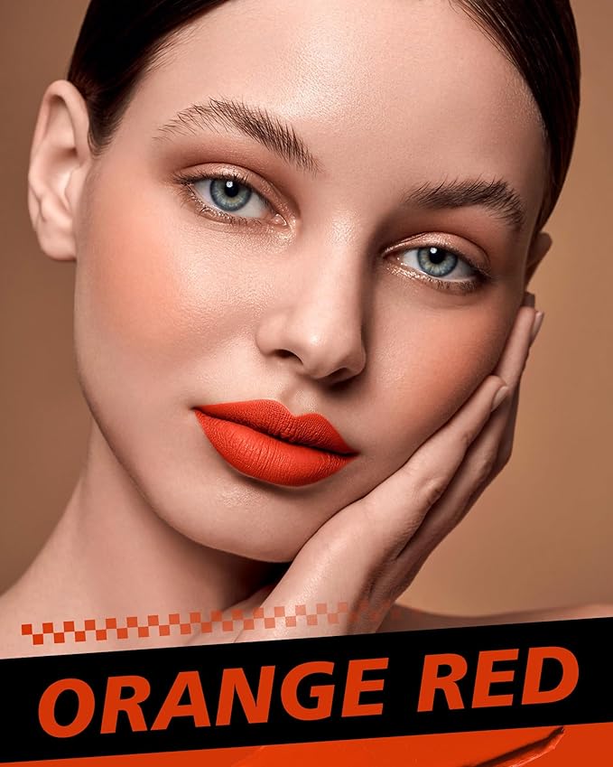 Orange Lipstick Long Lasting, Matte Liquid Lipsticks for Women Non Transfer Smudgeproof Smooth and Easy to Appy Cruelty Free Lip Color, M51 Orange Red