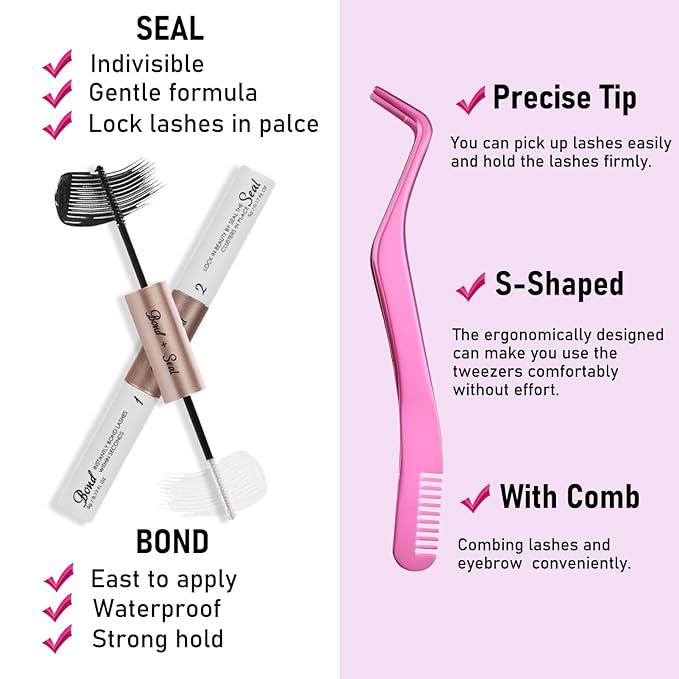 Lash Extension Kit DIY 240pcs Lash Clusters Eyelash Extension Kit, 9-16mm 40D 50D Individual Lashes Kit with Lash Bond and Seal, Lash Tweezers for Self Use (40D&50D, 0.07D, 9-16mm, Kit)