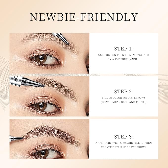 QIC Eyebrow 4 Tip Brow Pencil, Microblading Pen Waterproof Long-Lasting with Upgrade Micro-Fork Tip Applicator for Natural Brows (Reddish Brown-03)