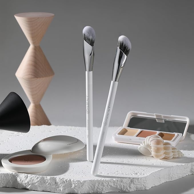 Concealer Makeup Brushes 2 PCS Angled Brushes for Liquid, Cream, Stick Concealer Foundation Nose Contour Eyeshadow Blending(193-2pcs)