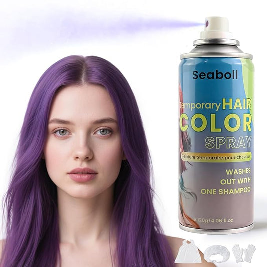 Purple Hair Spray, Temporary Hair Color Spray for Women Men– Safe Non Sticky Washable One Day Hair Dye Spray, Disposable Accessories Included, for Halloween Cosplay Party DIY Costume Pet Fun