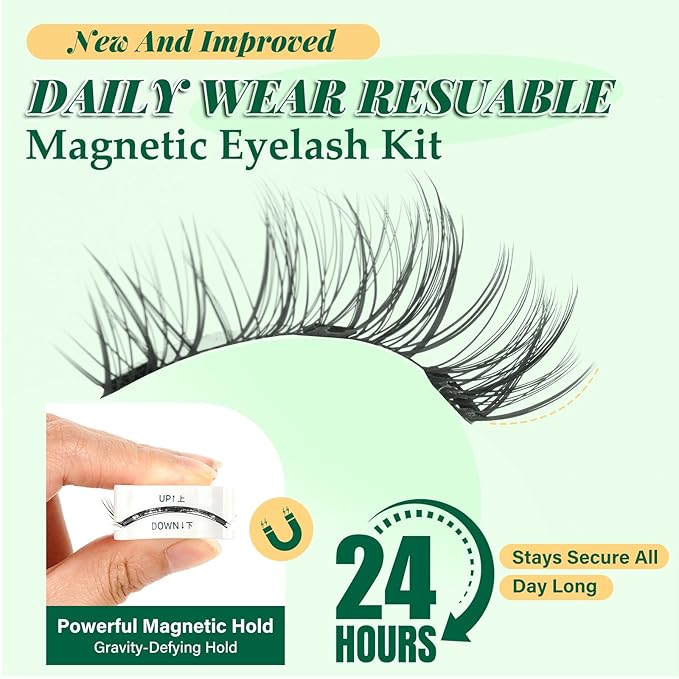 KEYYOU Reusable Magnetic Eyelashes 2 Pair with Applicator No Glue Needed 3D Natural Magnetic Lashes, Easy to Apply & Long Lasting for Daily Use & Events(A06+A06)