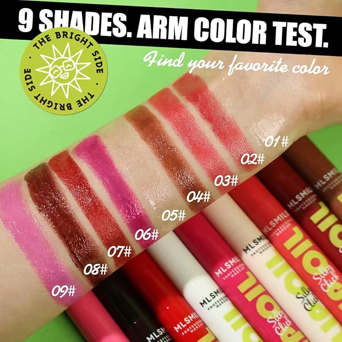 3 Colors Fat Lip Oil Click Slick,Press Lipstick Set, moisturizing and nourishing long-lasting lipstick, non-sticky high-pigment glossy lip oil, lightweight and shiny coconut oil lip plumper (Set-C)