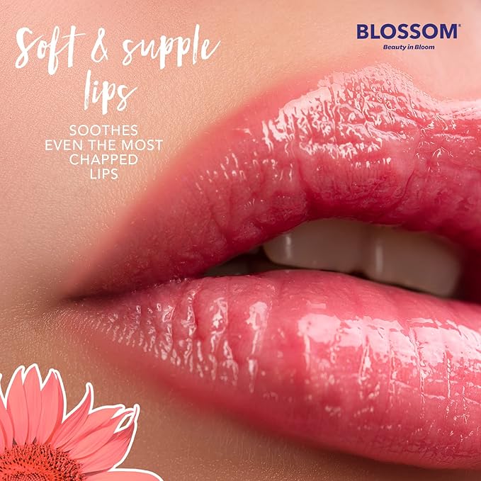Blossom Moisturizing Lip Gloss Tubes, Roll on Perfume Oil, Natural Essential Oils, Scented pH Color Change Lip Balm with Real Flowers, 0.7 fl. oz/15mL, 3 Pack Gift Set, Cherry/Honey Jasmine/Turquoise