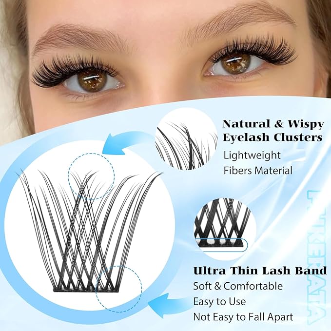 Natural Eyelash Clusters Wispy Lashes Clusters C Curvature 110 pcs Cluster Eyelash Extensions DIY 3D Individual Lashes with Soft Lash Band, 10-16 mm Mix