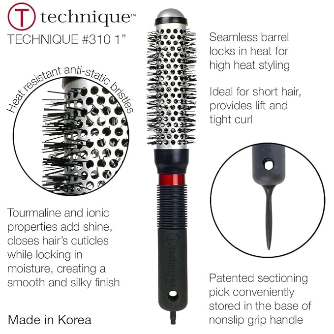 Cricket Technique Thermal Hair Brush #310 1” for Curling, and Styling – Heat-Retaining Barrel with Anti-Static Tourmaline Bristles, Round Thermal Brush, Ideal for All Hair Types
