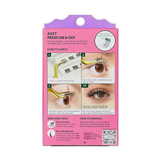 imPRESS X WICKED: FOR GOOD Press On Self Adhesive Eyelashes, ‘Forever My Friend’, 8mm-10mm Natural Volume Press On Lashes, Purple Glitter, 12 Lash Clusters & Non-Stick Mini Applicator