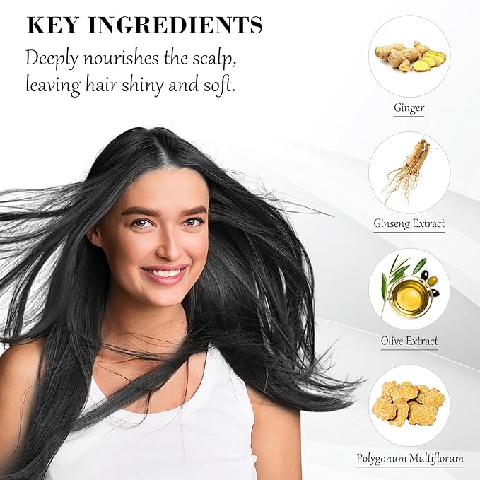 Black Hair Dye Shampoo 3 in 1, Hair Color Shampoo for Cover Grey Hair, Natural with Herbal Ingredient for Men and Women (Black)