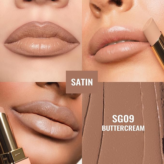 Oulac Satin Lipsticks for Women Set - Matte Lipstick, Full Coverage Lip Color, Satin Matte Finish, Cream Texture, Hydrating, Infused with Hyaluronic Acid, 4g*2 SG02+SG09