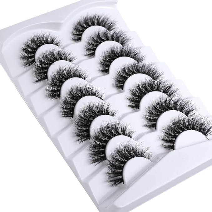 Fake Lashes False Eyelashes Cat Eye Lashes Faux Mink Lashes Natural Look 8D Fluffy Wispy Lashes That Look Like Extensions Pestañas Postizas D Curl Lash Strips 7 Pairs Pack