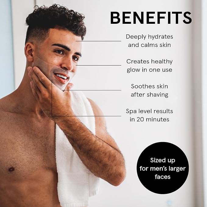 JAXON LANE BRO MASK Premium Korean Face Mask for Men (2 x 4 Pack) - Anti Aging Sheet Masks w/Hydrogel, Vitamin C, Hydrolyzed Collagen, & Hyaluronic Acid - Perfect Skin Care Stocking Stuffers for Men
